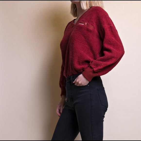 ❌SOLD❌Vintage maroon terry cloth v neck sweater - Picture 4 of 7